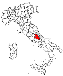 Karta över Italien, med L'Aquila (provins) markerat
