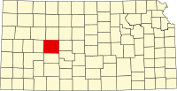 Karta över Kansas med Ness County markerat