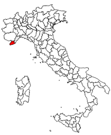 Karta över Italien, med Imperia (provins) markerat