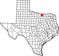 Karta över Texas med Cooke County markerat
