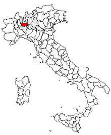 Karta över Italien, med Milano (provins) markerat