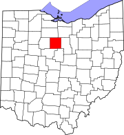 Karta över Ohio med Crawford County markerat