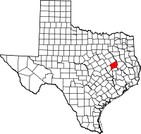Karta över Texas med Leon County markerat