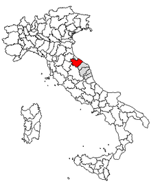 Karta över Italien, med Pesaro e Urbino (provins) markerat