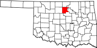 Karta över Oklahoma med Noble County markerat