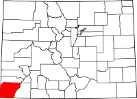 Karta över Colorado med Montezuma County markerat