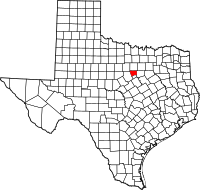 Karta över Texas med Hood County markerat