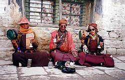 Three monks chanting in Lhasa, 1993.jpg