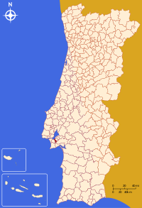Karta över Portugal visande staden Barreiro
