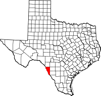 Karta över Texas med Maverick County markerat