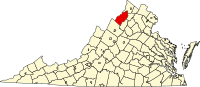 Karta över Virginia med Shenandoah County markerat