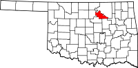 Karta över Oklahoma med Pawnee County markerat