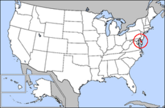 Karta över USA med Delaware markerad