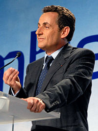 Nicolas Sarkozy under ett valmöte i Toulouse 12 april 2007