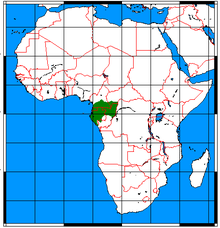 Utbredningsområde i Afrika (grön)