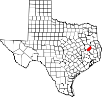 Karta över Texas med Trinity County markerat