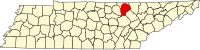 Karta över Tennessee med Fentress County markerat