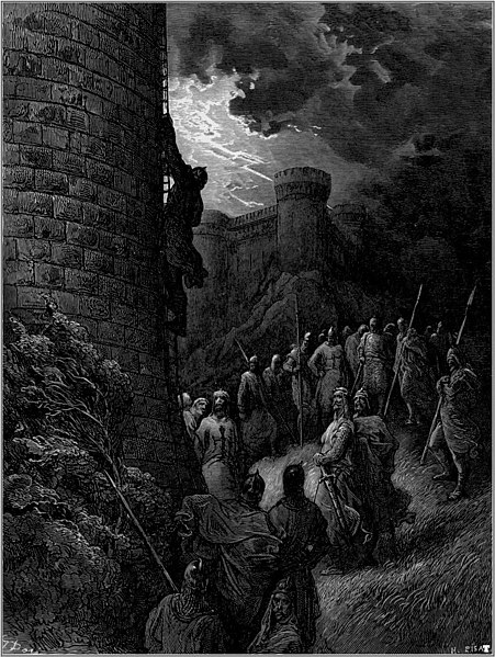 Fil:Gustave dore crusades bohemond alone mounts the rampart of antioch.jpg