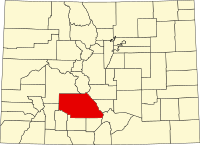 Karta över Colorado med Saguache County markerat