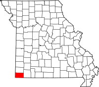 Karta över Missouri med McDonald County markerat