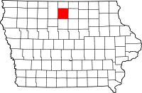 Karta över Iowa med Hancock County markerat