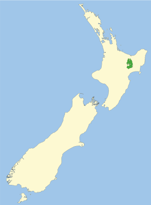 Te Urewera nationalpark markerad med grönt