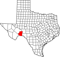 Karta över Texas med Terrell County markerat