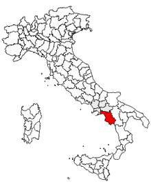 Karta över Italien, med Salerno (provins) markerat