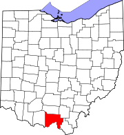 Karta över Ohio med Scioto County markerat