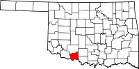 Karta över Oklahoma med Cotton County markerat