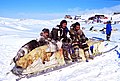 Det självstyrande territoriet Nunavut i norra Kanada skapas 1 april 1999. Bilden visar Qamutik-inuiter vid Cape Dorset.
