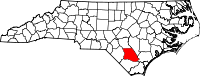 Karta över North Carolina med Bladen County markerat