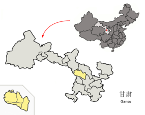 Lanzhous läge i Gansu, Kina.