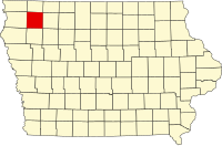 Karta över Iowa med O'Brien County markerat