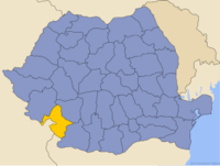 Administrativ karta över Rumänien med distriktet Mehedinţi utsatt