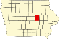 Karta över Iowa med Tama County markerat