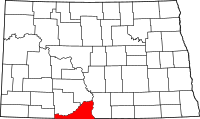 Karta över North Dakota med Sioux County markerat