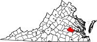 Karta över Virginia med Chesterfield County markerat