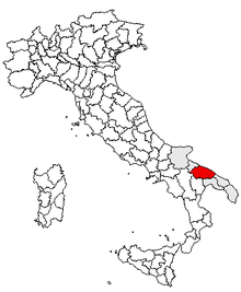 Karta över Italien, med Bari (provins) markerat