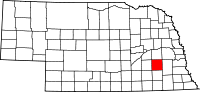 Karta över Nebraska med Seward County markerat