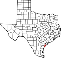Karta över Texas med Aransas County markerat