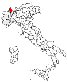 Karta över Italien, med Verbano Cusio Ossola (provins) markerat