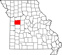 Karta över Missouri med Johnson County markerat