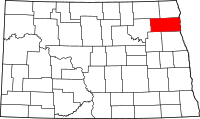 Karta över North Dakota med Walsh County markerat