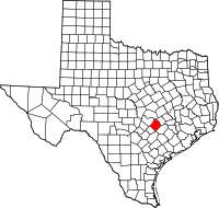 Karta över Texas med Bastrop County markerat