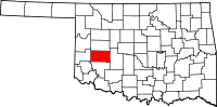 Karta över Oklahoma med Washita County markerat