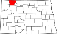 Karta över North Dakota med Burke County markerat