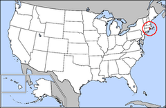 Karta över USA med Rhode Island markerad