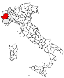 Karta över Italien, med Torino (provins) markerat