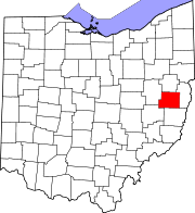 Karta över Ohio med Harrison County markerat